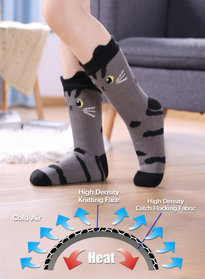 جوارب FNOVCO Cat Socks الناعمة للنساء مع مشابك مانعة للانزلاق، جوارب دافئة ومريحة مبطنة بفرو الشيربا (رمادي وأسود، 5-9) - Image 2